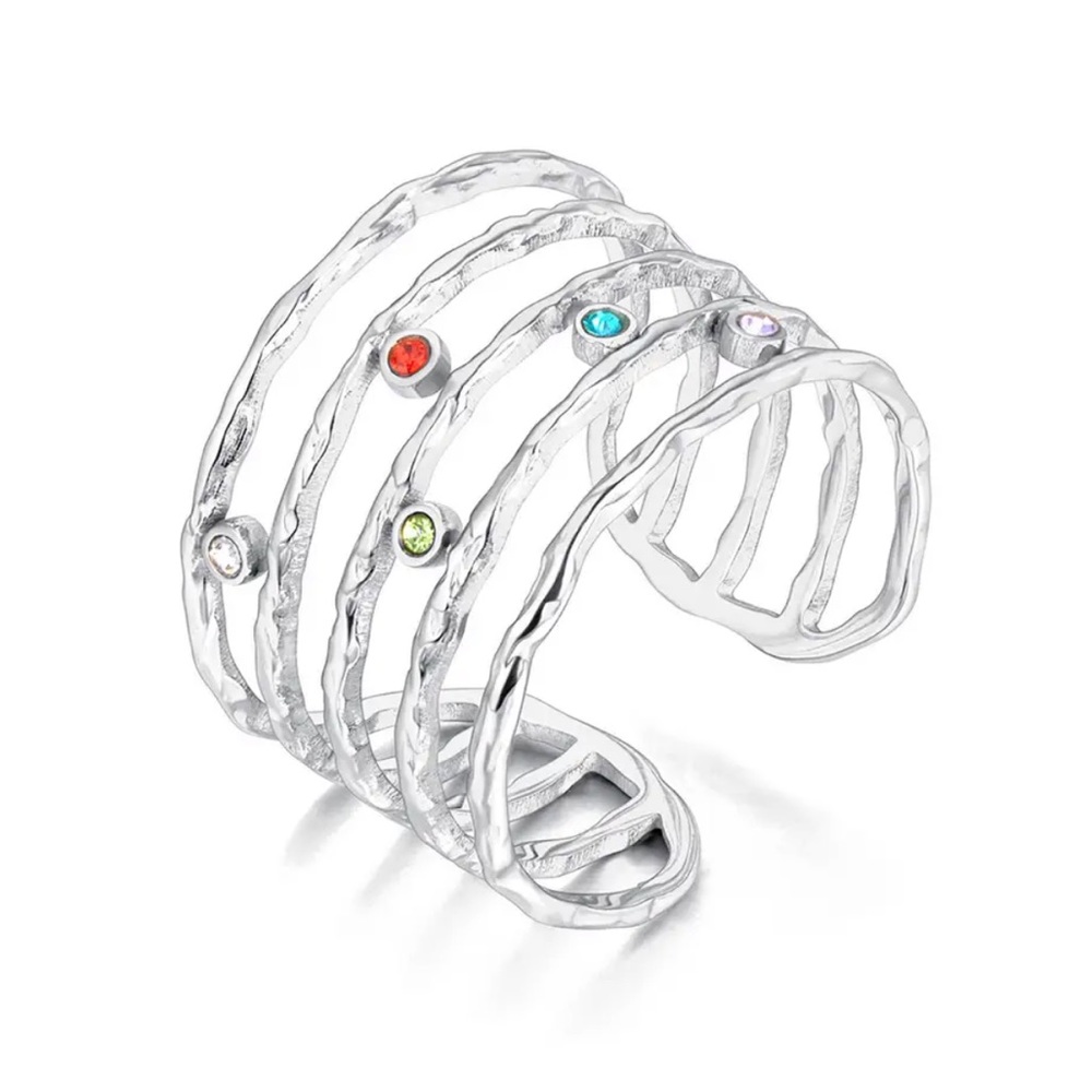🌸SALE🌸 Layered Silver Geometric Rhinestone Open Ring